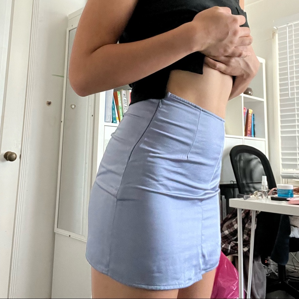 baby blue silk mini skirt w/ side zip up.